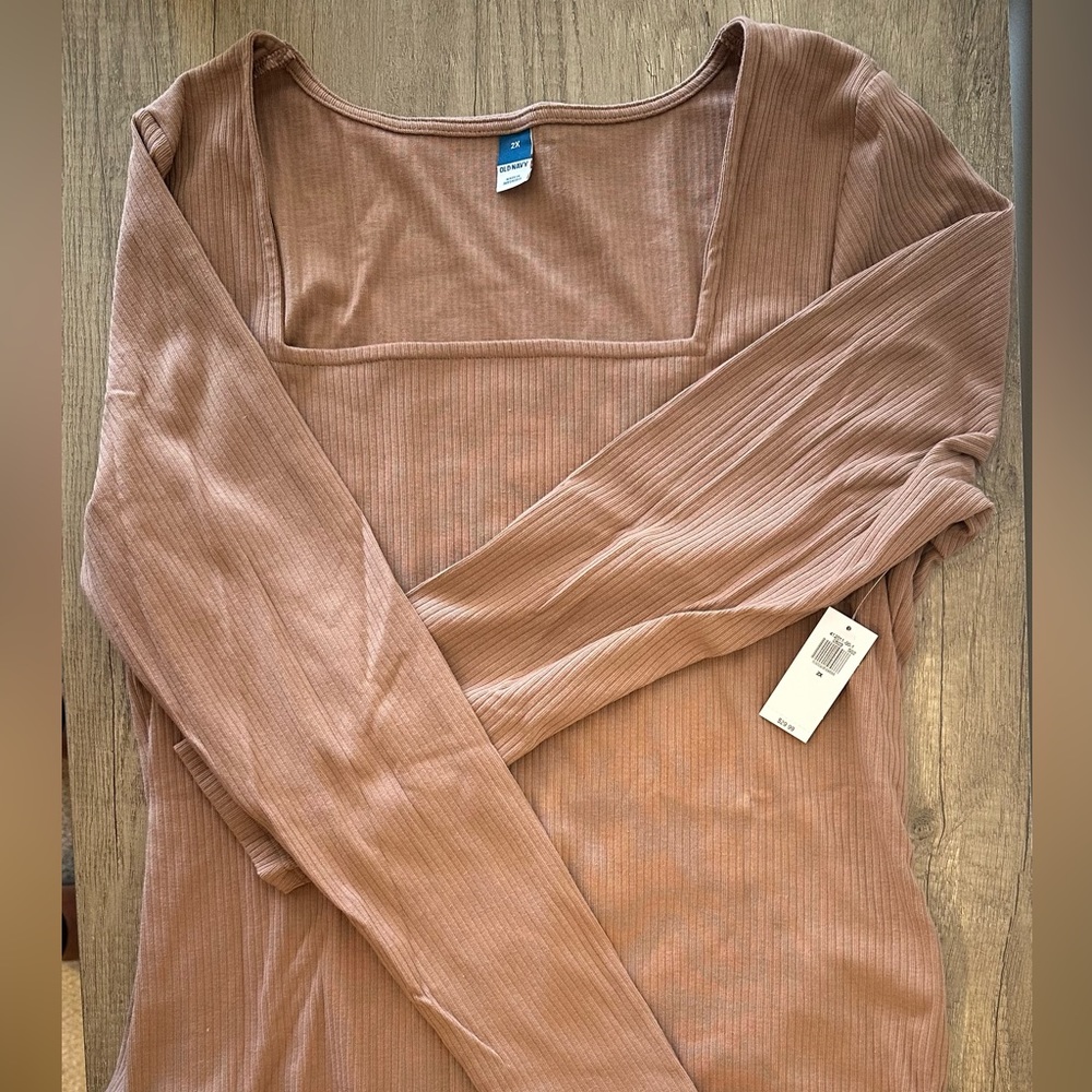NWT Old Navy 2x Tan Square Neck Ribbed Bodysuit